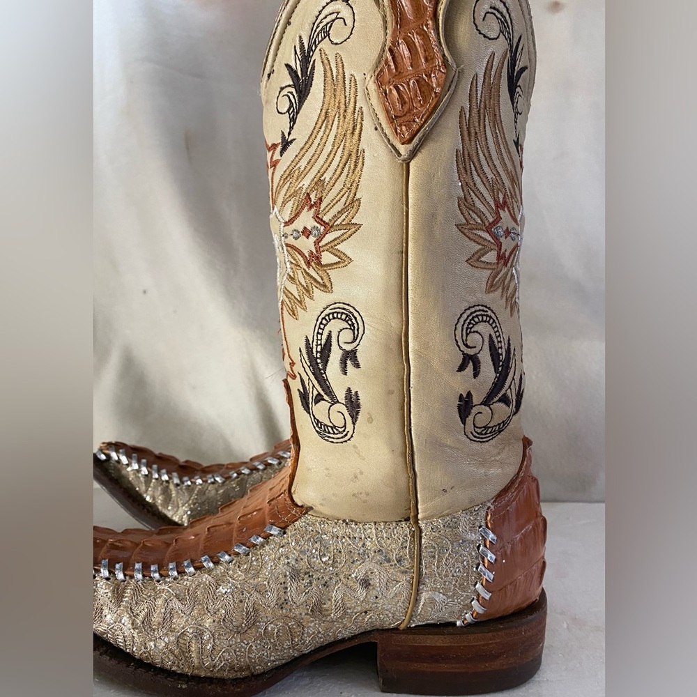 Carreta Men's Cowboy Brown, Cream, and Gold Embroider Glitter Size MEX-26-USA-7. - Picture 12 of 14